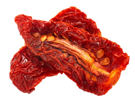 Sundried or dried datterini tomato halves, isolated