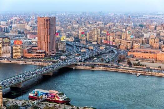 Cairo. Egypt - 24 March, 2019: Bridge over the Nile and the downtown of Cairo