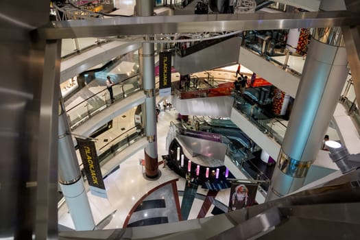 Bangkok, Thailand, March 2013 Modern interior of Siam Shopping Mall. Siam is one of the most popular shopping centers in Bangkok also has Madame Tusnads wax museum, Ocean World and cinema complex