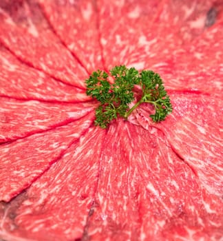 Raw Beef meat set ready to cook Shabu shabu and sukiyaki