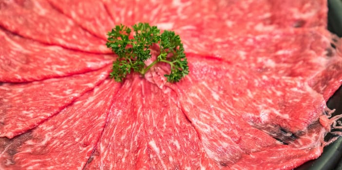 Raw Beef meat set ready to cook Shabu shabu and sukiyaki