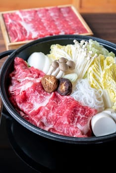 Japanese wagyu beef Sukiyaki set ready to cook