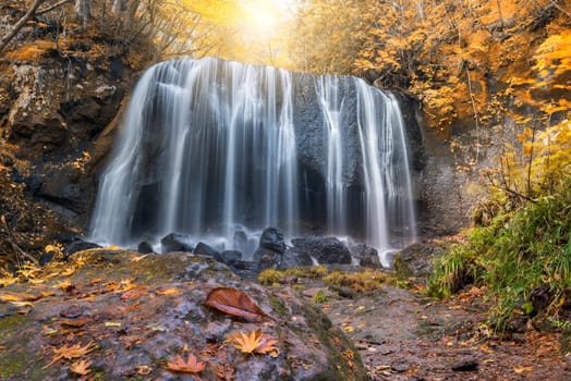 Tatsuzawafudo waterfall in autumn Fall season at Fukushima