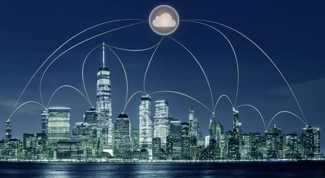New York city cityscape with cloud computing technology concept
