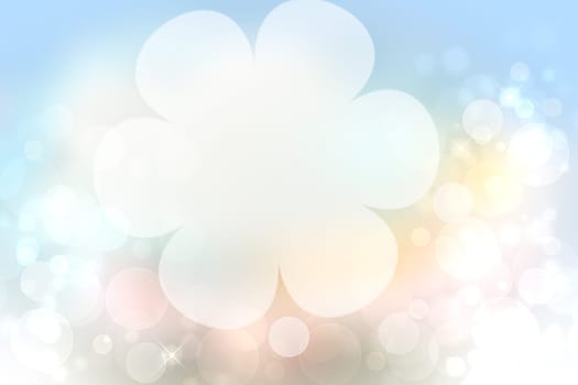 Abstract blurred vivid spring summer light delicate pastel blue pink bokeh background texture with a large soft color cherry blossoms and sparkling stars. Card concept with space. Beautiful backdrop illustration.