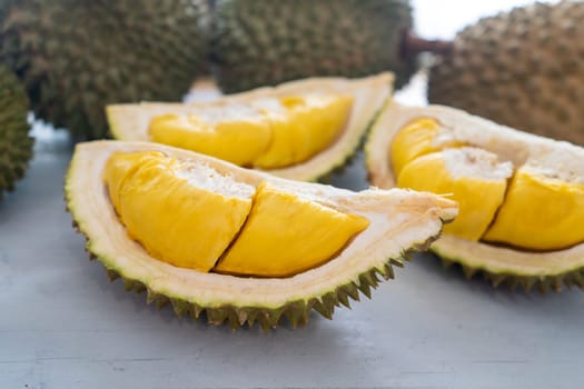 Malaysia famous fruits durian musang king, sweet golden creamy flesh.