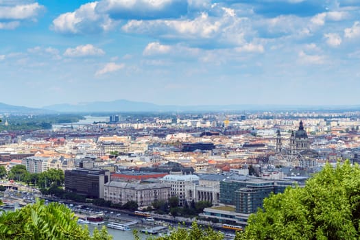 Panorama of Budapest over the Danube river. The bridges destroyed in World War II touch the two parts of the city Buda and Pest. The bridges stand out for their majesty and elegance.