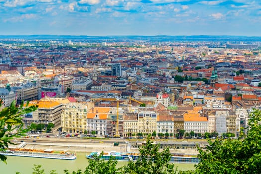 Panorama of Budapest over the Danube river. The bridges destroyed in World War II touch the two parts of the city Buda and Pest. The bridges stand out for their majesty and elegance.