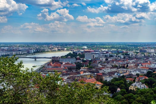 Panorama of Budapest over the Danube river. The bridges destroyed in World War II touch the two parts of the city Buda and Pest. The bridges stand out for their majesty and elegance.