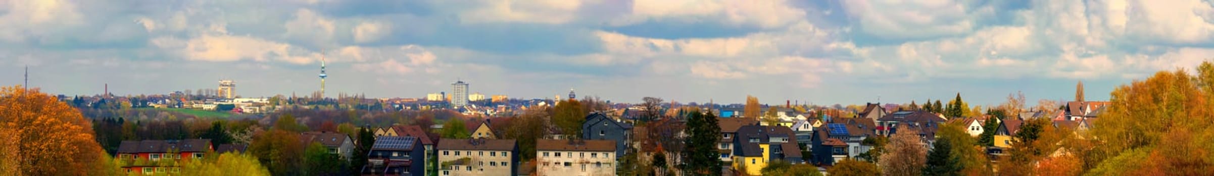 Panoramic shot, skyline of the city of Velbert.with sights
