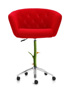 Red Chair with rose stem and thorn, clipping path and alpha channel included.