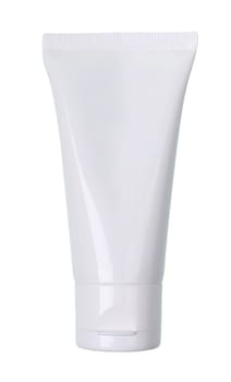 Tube Of Cream or Gel white plastic product isolated on white, clipping path and alpha channel included.