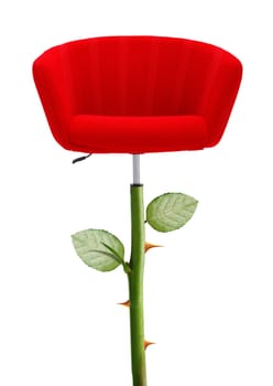 Red Chair with rose stem and thorn, clipping path and alpha channel included.