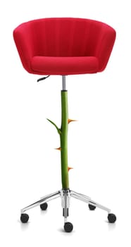 Red Chair with rose stem and thorn, clipping path and alpha channel included.