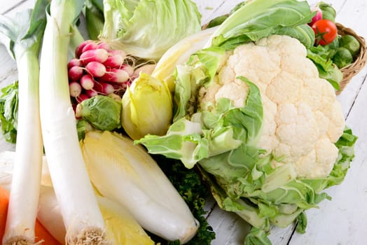 different vegetable on the rustic white table