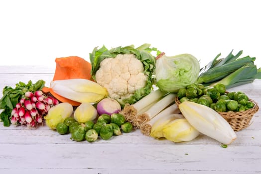 different vegetable on the rustic white table