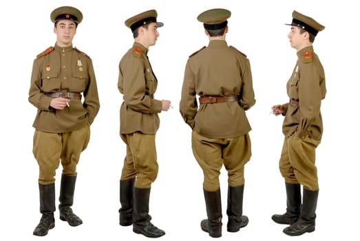 Soviet soldier in wwii, front, profile and back