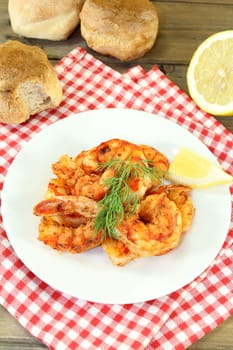 fried shrimp with lemon and dill