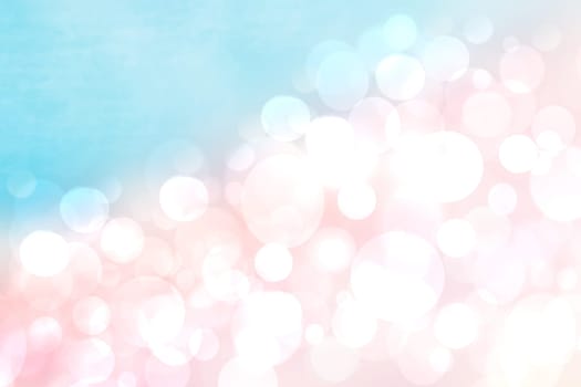 Abstract blurred vivid spring summer light delicate gradient pastel pink blue bokeh background texture with bright soft color circles and glowing bokeh lights. Card concept. Beautiful backdrop illustration.