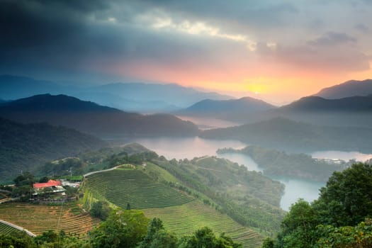 The Sunset in mountain landscape with nice sunligh