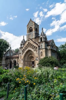 Budapest, Hungary - July 04, 2019: The Vajdahunyad castle, built to celebrate the Millennium, perfectly illustrates the different architectural styles that characterize Hungary. It is partly inspired by the castle of Honedoara (Transylvania, Romania).