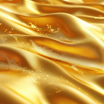 Rich golden silk drapes gracefully with soft waves and subtle gleams. The luxurious texture adds warmth and vibrancy, creating an elegant backdrop suitable for various occasions.