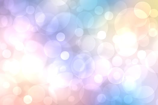 Abstract blurred fresh vivid spring summer light delicate pastel blue pink white bokeh background texture with bright circular soft color lights. Beautiful backdrop illustration.