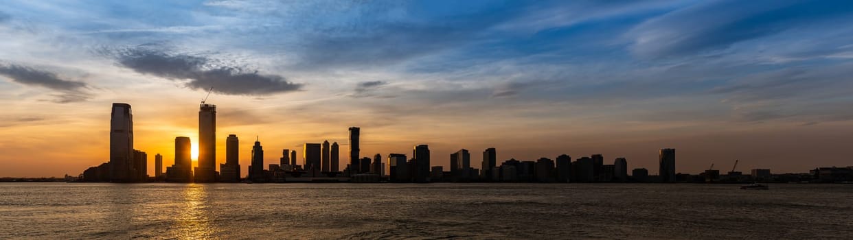 New Jersey Skyline building silhouette USA Sunset Panorama