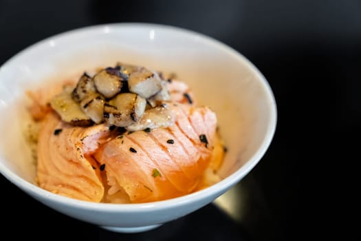 Salmon Donburi with Foie Gras Japanese Groumet cuisine