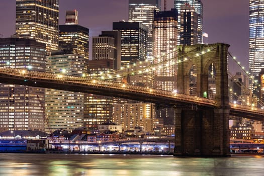 Brooklyn bridge with Lower Manhattan skyscrapers bulding for New York City in New York State NY , USA