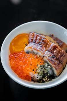 Unagi don Donburi with salmon roe and egg