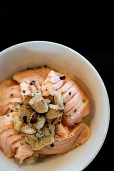 Salmon Donburi with Foie Gras Japanese Groumet cuisine