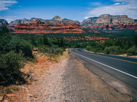 Driving on Boynton Pass Road in Sedona, Arizona towards Boynton Canyon and Mescal Mountain.