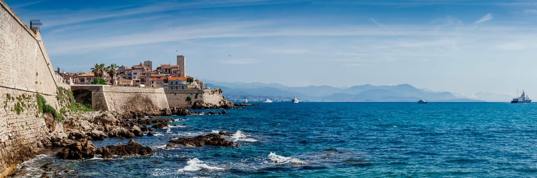 Panoramic view of the resort town of Antibes on the French Riviera in France.
