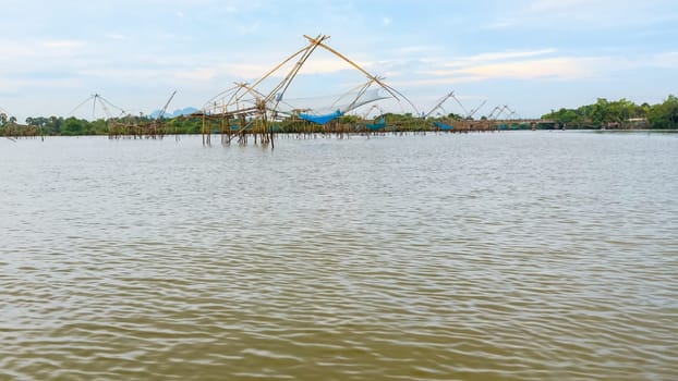 Yok Yor, is a fishing with local wisdom. Tool for capture aquatic animals of native people made of bamboo and net are trap rural lifestyle at Pakpra canal, Baan Pak Pra, Phatthalung, Thailand