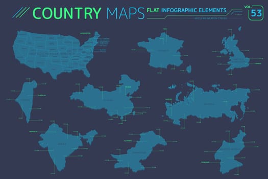 Flat vector maps collection with infographic elements.