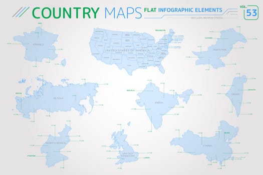 Flat vector maps collection with infographic elements.