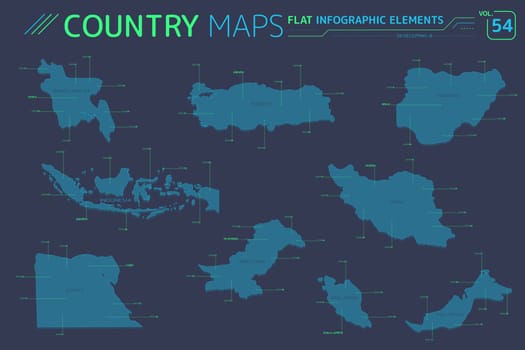 Flat vector maps collection with infographic elements.