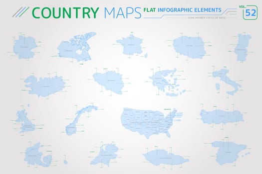 Flat vector maps collection with infographic elements.