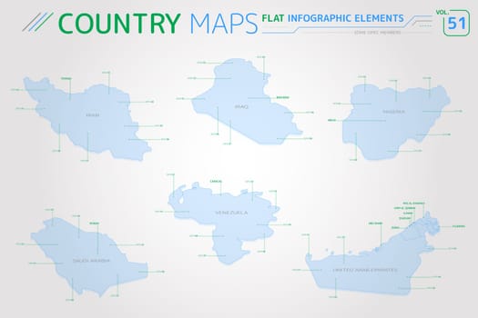 Flat vector maps collection with infographic elements.