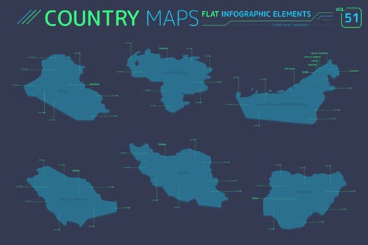 Flat vector maps collection with infographic elements.