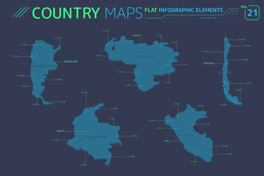 Flat vector maps collection with infographic elements.