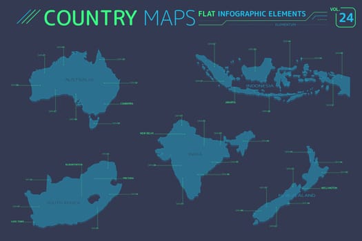 Flat vector maps collection with infographic elements.