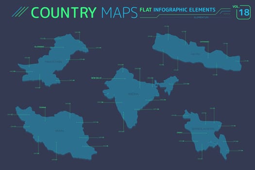 Flat vector maps collection with infographic elements.