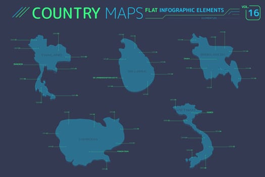 Flat vector maps collection with infographic elements.
