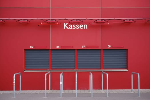 Mainz, Germany - August 20, 2017: Closed ticket booth or ticket counter at the Opelarena of the 1. FSV Mainz 05 on August 20, 2017 in Mainz...