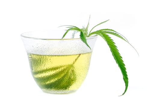 marijuana herbal tea served in glass teacup