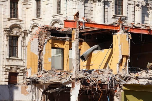 House demolition, remains of walls and ruins of a demolished house, Munich, Bavaria, Germany, Europe