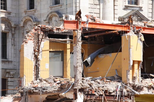 House demolition, remains of walls and ruins of a demolished house, Munich, Bavaria, Germany, Europe