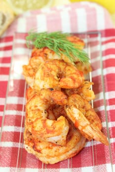 fried shrimp with lemon and dill